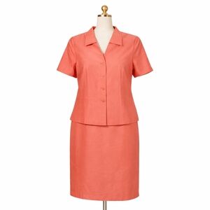 Kasper Coral Skirt Suit Size 14 | 2-Piece Blouse & Skirt Set